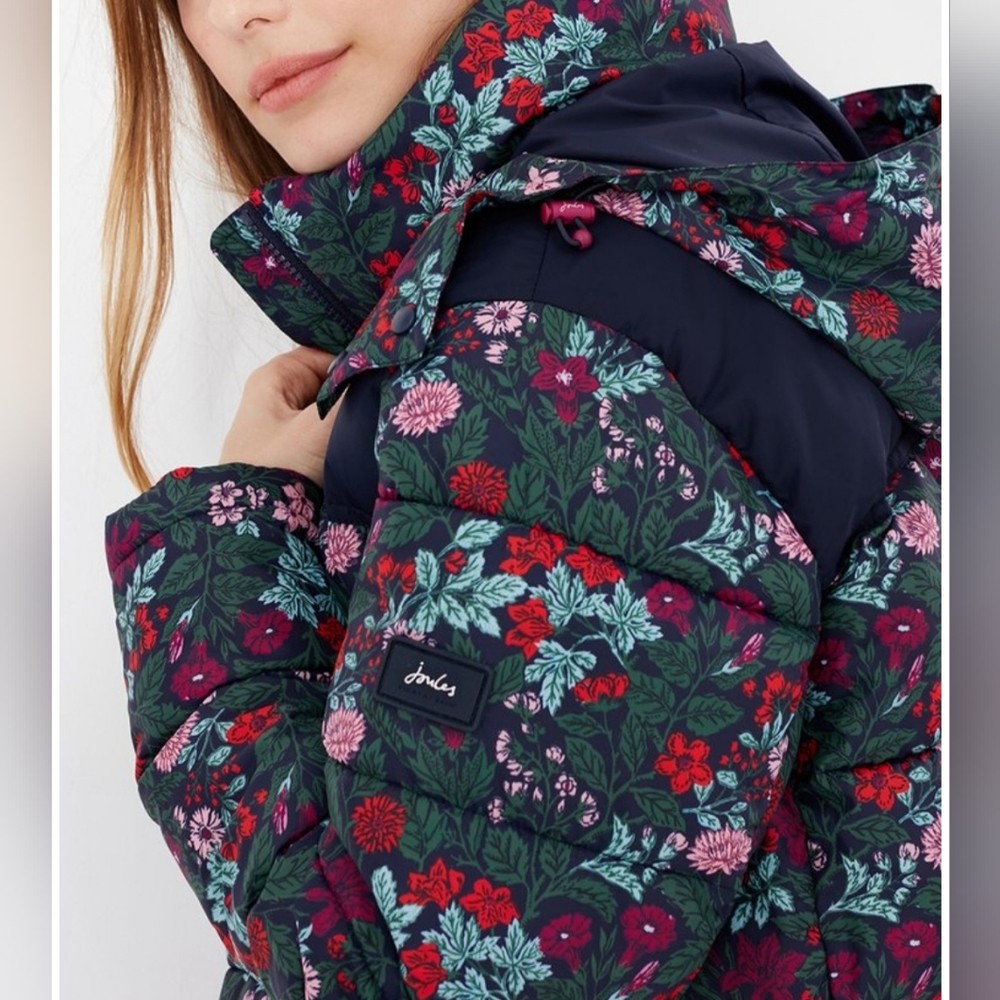 Joules French Navy Floral Elberry Padded Hooded Jacket